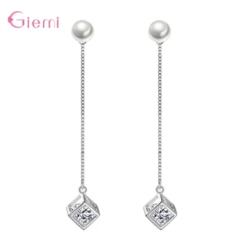 

New Arrivals Modern Style Long Tassel Earrings Genuine 925 Sterling Silver Dangle Earrings With Sparkling Pearl/Crystal Pendant