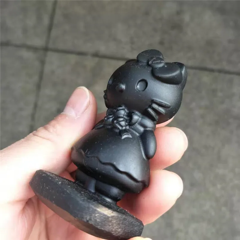 1 шт. натуральный 3D ручной резной обсидиан кварц аниме Хрустальная скульптура Кристалл хеллокитти ремесла для свадебного подарка