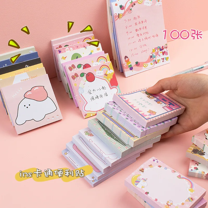 80Page Korean Notebook INS Wind Cartoon Animal Fruit Girl Pattern Horizontal Line Memo Pads Color N Message Cute Sticky Notes