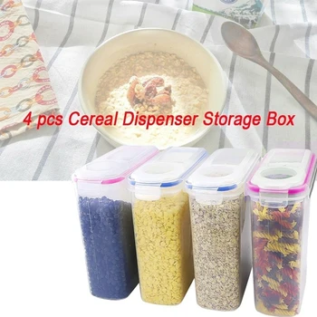 

Dreamburgh 4 Pcs 4L Plastic Cereal Dispenser Storage Box Kitchen Food Tanks Rice Container Organizer Multi-grain Storage Cans
