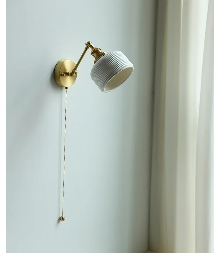 Description Picture 5 of itemIWHD Ceramic Copper Arm Wall Lamp Beside Pull Chain Switch Bedroom Bathroom Stair Japan Style Nordic Modern Wandlamp Applique