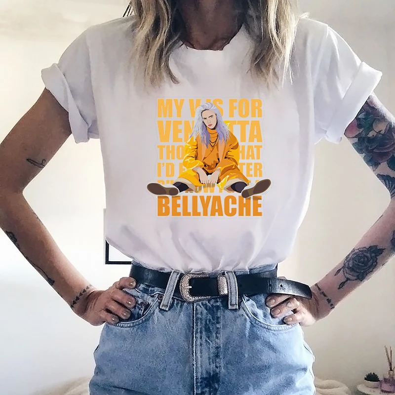 Billie Eilish футболка женская мужская одежда Kpop топы футболки Модная Футболка Повседневная с круглым вырезом короткая Femme унисекс Хип-Хоп Футболка - Цвет: 4