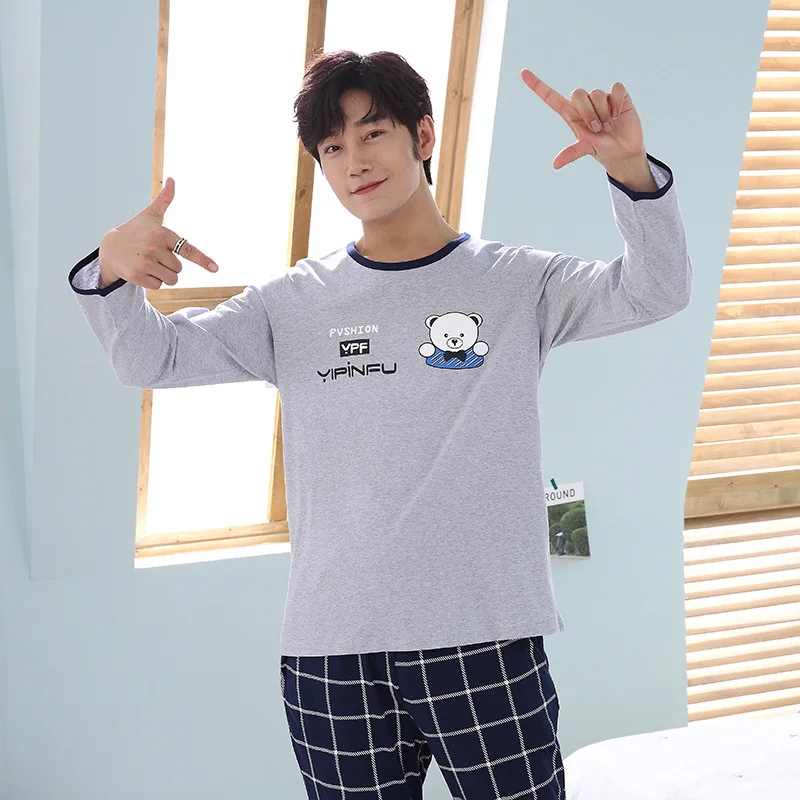 Pajamas Man Spring Cartoon Leisure Time Loose Pure Cotton Long Sleeve Trousers Winter Teenagers Routine Home Furnishing Homewear Pajamas Man Spring Cartoon Leisure Time Loose Pure Cotton Long Sleeve Trousers Winter Teenagers Routine Home Furnishing Homewear