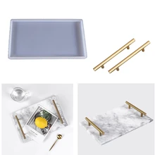 Rectangle Silicone Geode Agate Tray Mold with 2Pcs Metal Handles,DIY Epoxy Resin Casting Mold for Making Faux Agate Tray
