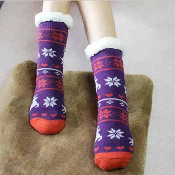 

Autumn Winter Women Slippers Home Socks Christmas Cartoon Elk Floor Socks Plush Velvet Non-slip Carpet Fluffy Warm Socks