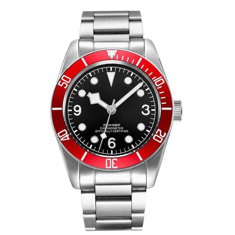 red bezel Corgeut 41 мм светящиеся сапфировые механические часы для мужчин Schwarz Bay автоматические спортивные плавательные часы люксовый бренд мужские наручные часы - Цвет: red bezel