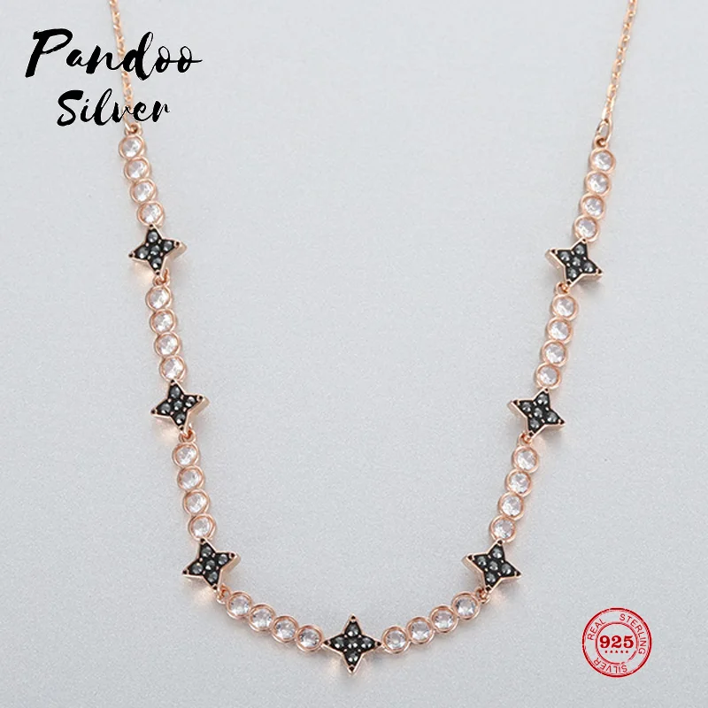 

PANDOO Fashion Charm Pure 925 Silver Original 1:1 Copy, Elegant Temperament Stars Wild Necklace Women Luxury Jewelry Gifts