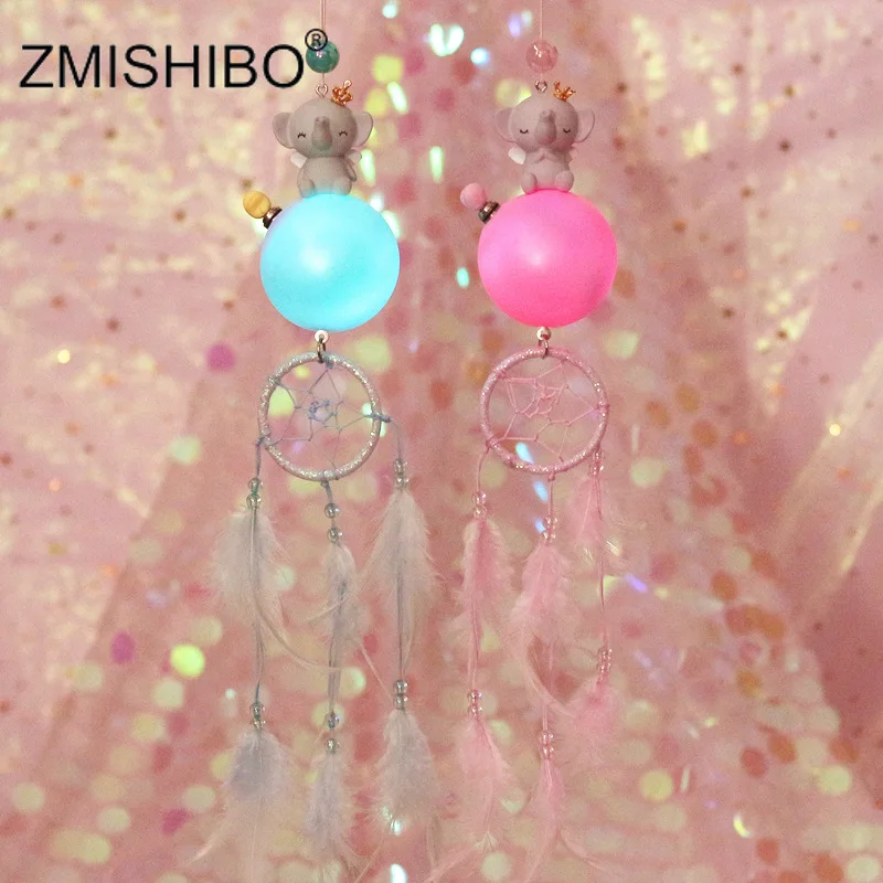  ZMISHIBO Resin Elephant Night Light Pink Blue Dreamcatcher Crown Elephant Animal Table Lamp Bedroom - 4000257370484