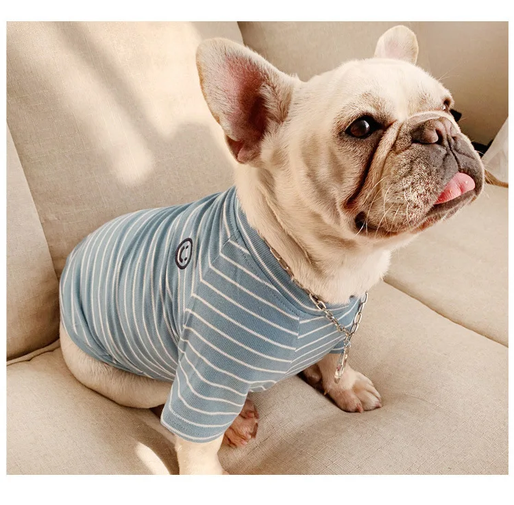 Embroidery Smile Summer Striped Dog Clothes for Small Dogs Vest Shirt Cat T-shirt Coat for French Bulldog Pug Pet Products XQ141