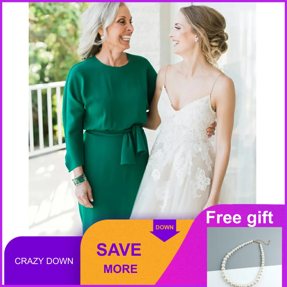 Green Mother Of the Bride Dresses Jewel Neck Plus Size With Sash Evening Wedding Guest Dress vestidos de fiesta de noche