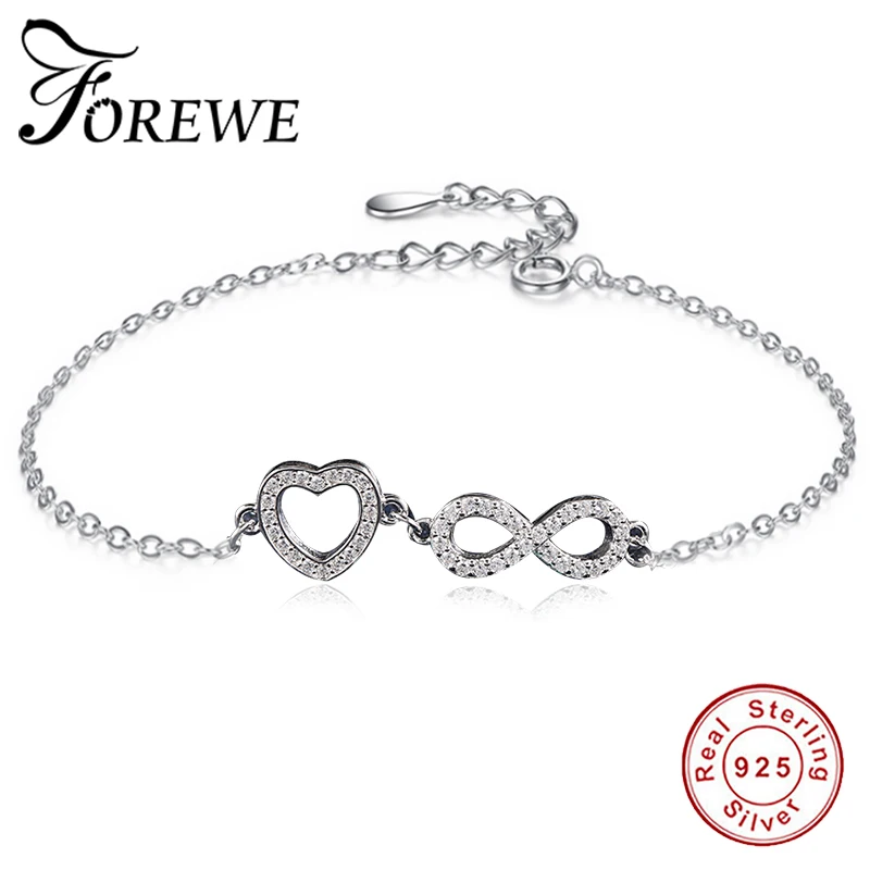 Ослепительные браслеты бесконечности из Кубического циркония для женщин, 925 пробы, серебряный браслет в форме сердца, модные геометрические ювелирные изделия, подарки