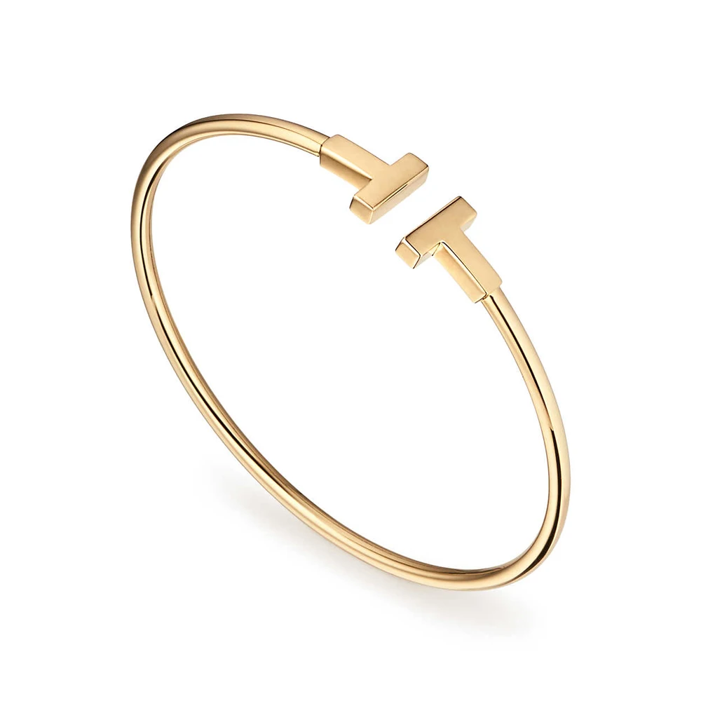 

Titanium Steel Jewelry Letter T Slim Wire Bracelet Bangle for Women Pulseiras Adjustable Bracelet Femme Top Quality Gift Jewelry