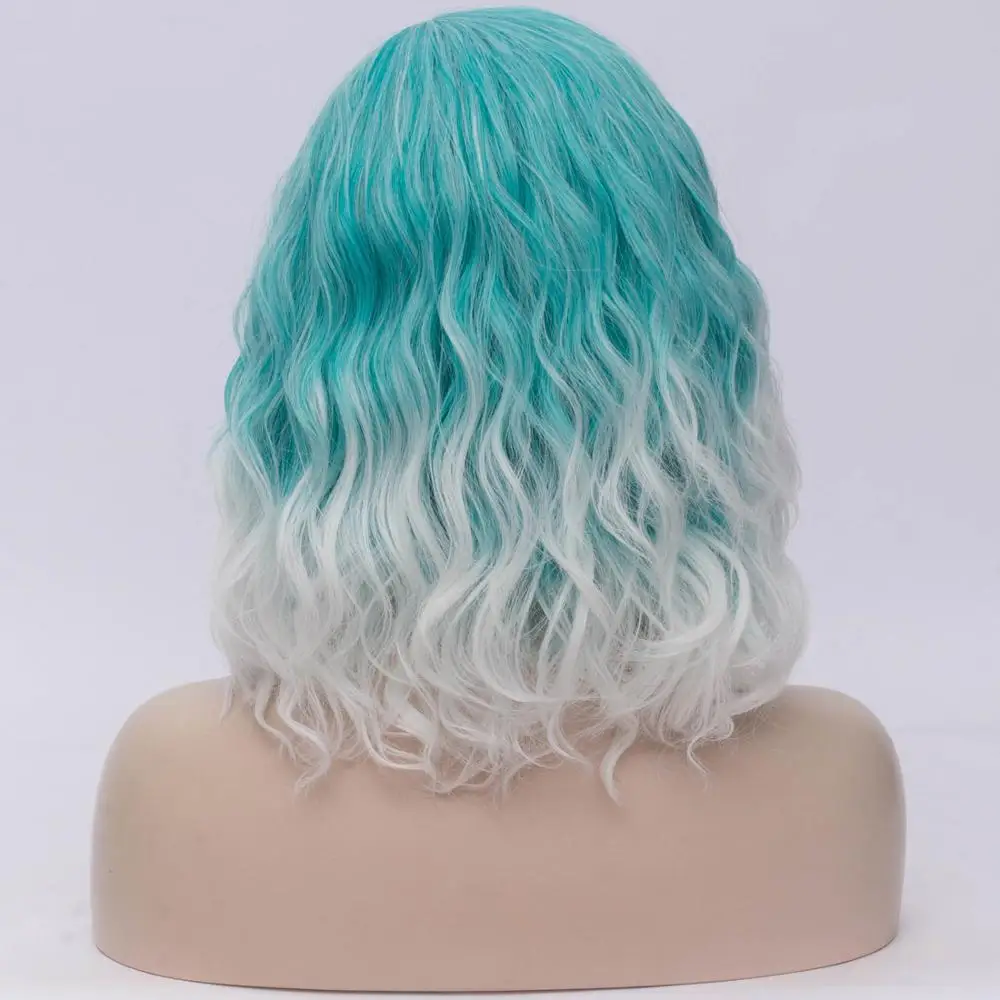 Woman Two Tone Short Purple Blue Wigs Short Curly 14 inch Synthetic Hair Wig for White Women Cosplay Bob Wigs