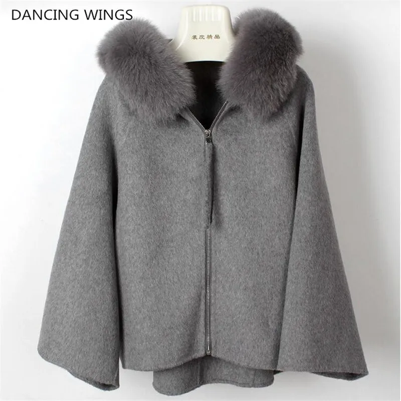 Женское пальто, плащ, Осень-зима, Воротник из натурального Лисьего меха, двухстороннее шерстяное пальто для женщин, шерсть, Короткие пальто, женская куртка