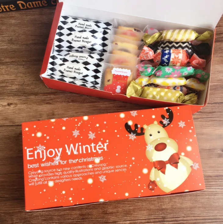 Cute Cartoon Christmas Cookie Packaging Red Cookie Package Santa Decor Bakery Box Party Wedding Gifts For Kids Cardboard Boxes