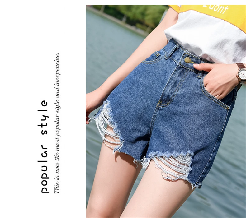 359# черные Рваные джинсовые шорты для фотосессии, женские летние свободные трапециевидные шорты в Корейском стиле с высокой талией для похудения