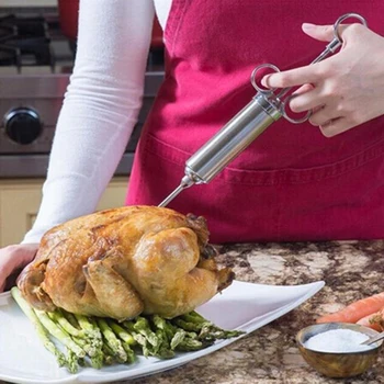 

Hot Meat Injector Syringe 2-oz Marinade Flavor Injector 304 Stainless Steel with 3 Professional Needles,2 Cleaning Brushes and 4