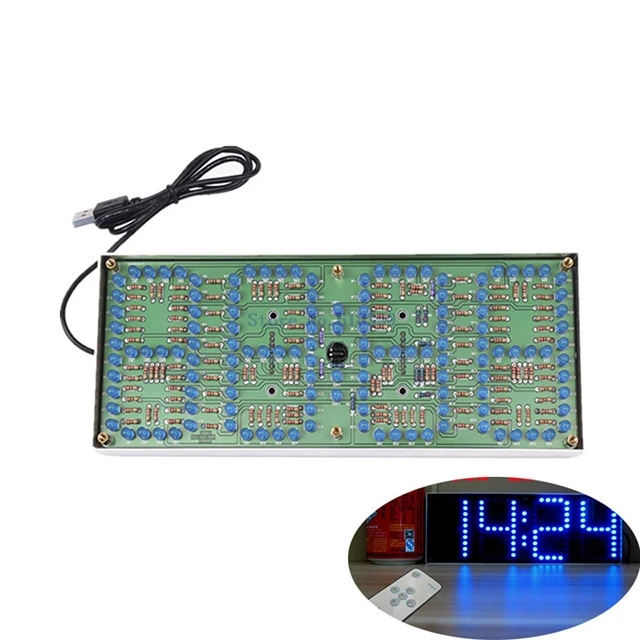 

A7-- ECL-132 DIY Kit Blue Clock Screen Display Kits Electronic Suite With Patch Remote Control 132pcs 5mm LEDs Display Clock