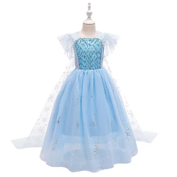 

Girl's formal dress O neck sleeveless ponchos piano show host summer princess birthday ceremony Princess Elsa cosplay dress