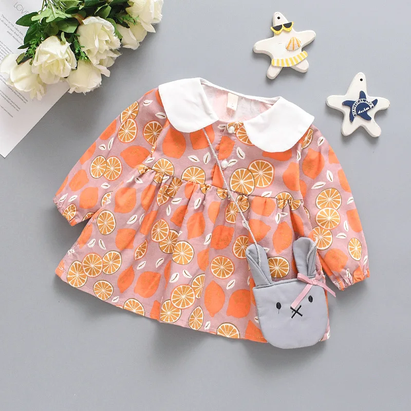

2019 Autumn Childrenswear New Style Girls Dress Pastoral Style Floral Rabbit Eared Long Sleeve Children Shirt + Rabbit Bag