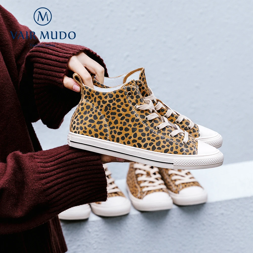 

VAIR MUDO New Fashion Women Canvas Shoes Leopard Genuine Leather Quality Handmade Summer Flat Shoes Casual Women Shoes D26L