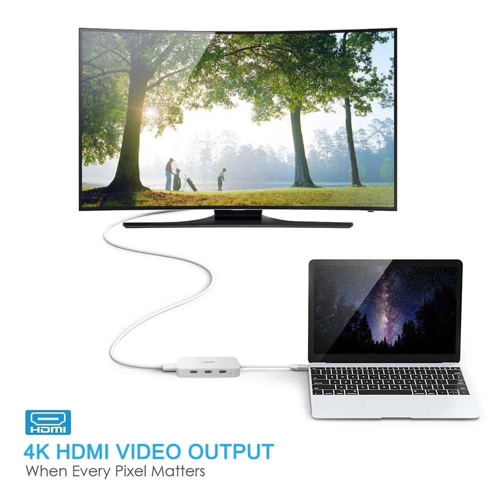 LESHP алюминиевый белый type-c к USB-3.0 3 портовый концентратор RJ45 Gigabit HDMI 4K PD зарядка цифровой AV конвертер адаптер