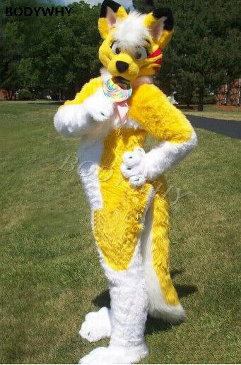 Длинный мех хаски собака лиса Фурсьют костюм фурри Косплэй талисмана Хэллоуин