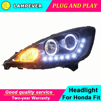 

Car Styling Headlight For Honda Fit Jazz headlights 2008-2012 Blue LED DRL Angel Eyes Double Lens Bi xenon Hid High Low Beam