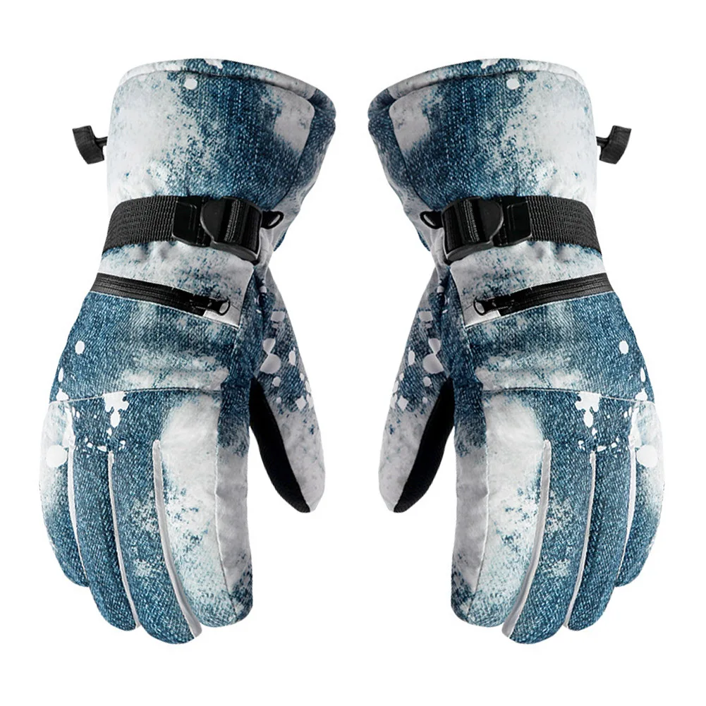 Для мужчин Для женщин на открытом воздухе Регулируемый Портативный для верховой езды лыжные перчатки 3 пальца сенсорный экран Термальность защитный зимние Водонепроницаемый зимние теплые - Цвет: Denim Blue