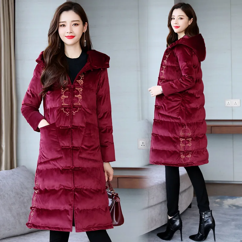 

2018 Winter Myys1870 Korean-style Women's Elegant Velvet Mid-length Cotton-padded Clothes