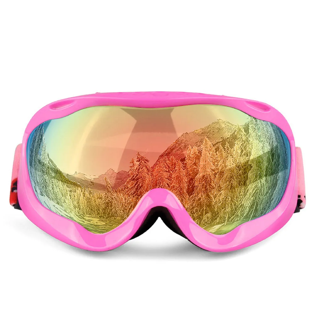 Pink--red lens DMAR лыжные очки сферические Анти-туман защита двухслойные теплые большие линзы очки для женщин и детей мужские зимние сноубордические очки - Цвет: Pink--red lens