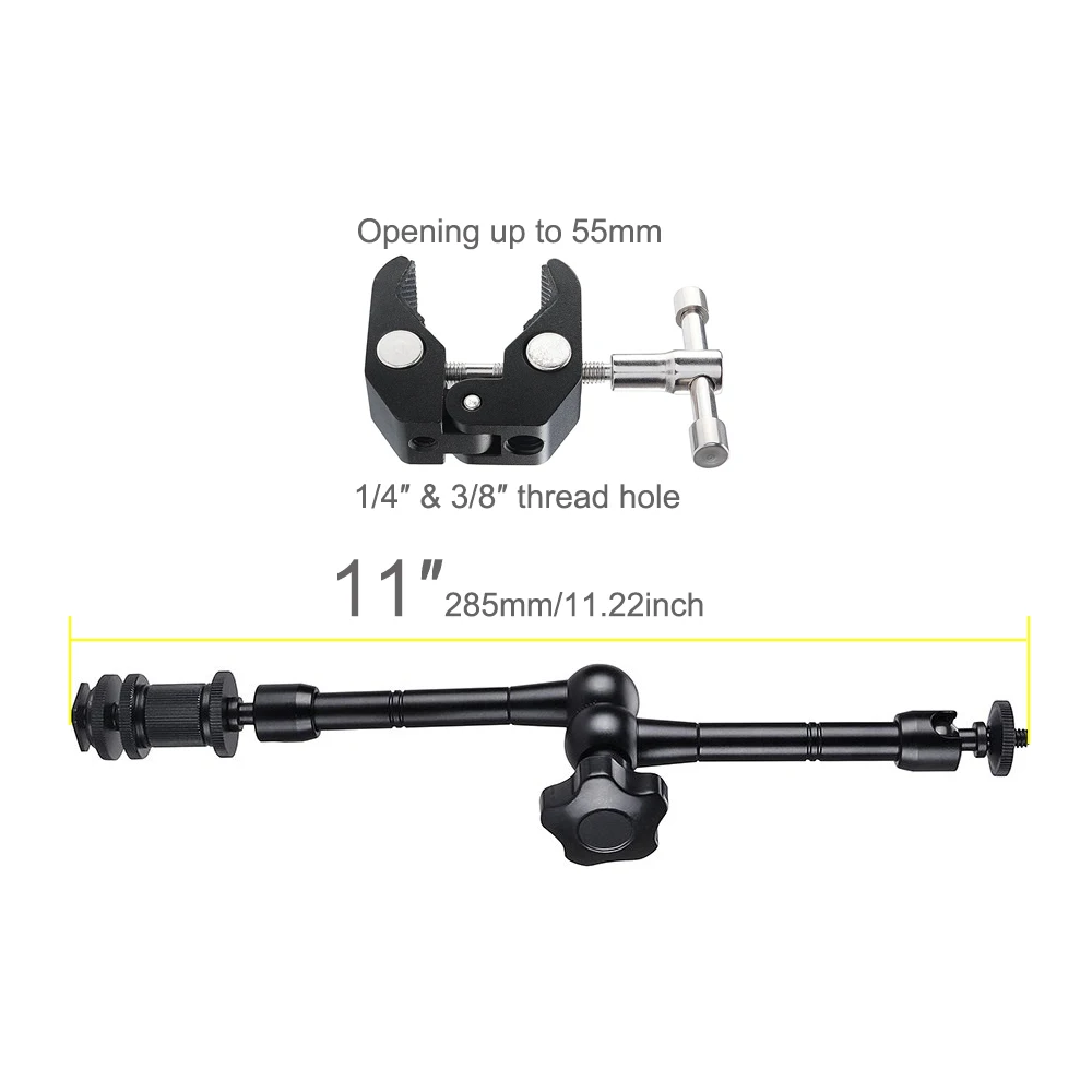 Camera Magic Arm 11 Inch Metal Adjustable Articulating Magic Arm Super Clamp For Flash LCD Monitor LED Video Light SLR DSLR Camera Accessories