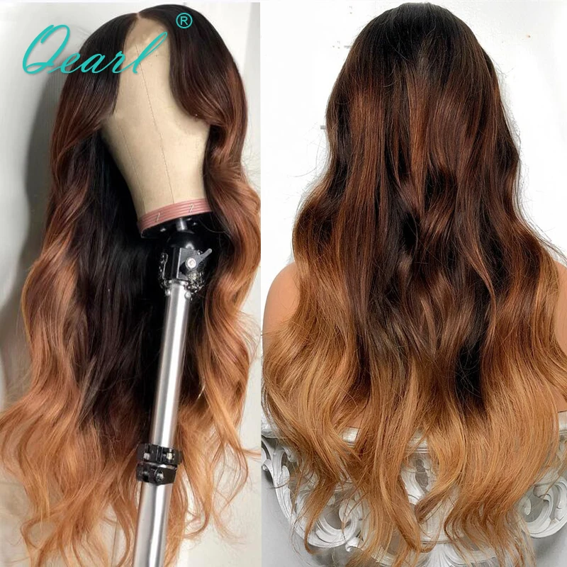 

Preplucked Lace Wig Ombre Colored Lace Front Human Hair Wigs Glueless Wavy Bleached Knots Remy Hair 13x4/13x6 Qearl