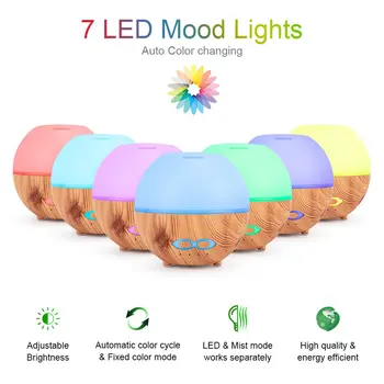 

400ml Mini Wooden Aromatherapy Humidifier Aroma Diffuser Essential Oil Diffuser Air Purifier 7 Color Change LED Light