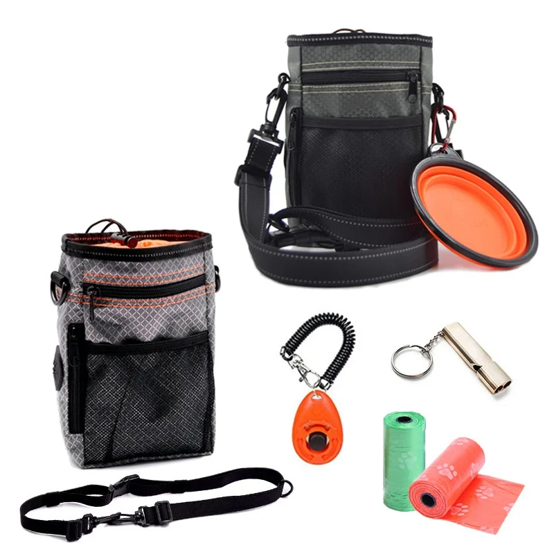 

Pet Training Set Multifunctional Snack Treat Pouch With Poop Bag Dispenser Pocket, 2 Poop Bags, Foldable Bowl, Clicker, Whistle