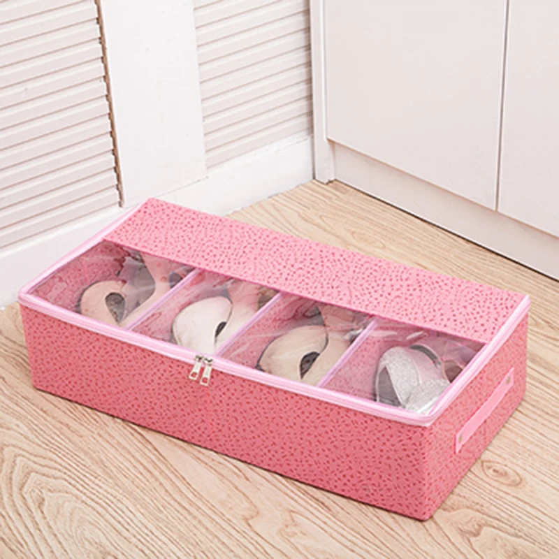 Прозрачная коробка для обуви из нетканого материала Складная хорошо складируемая коробка для хранения обуви для дома - Цвет: Pink