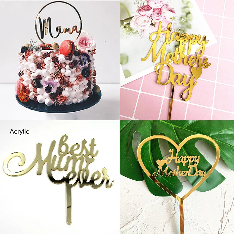 INS New Mama Mother's Day Acrylic Cake Topper Gold Mum Birthday Cake Topper Mother's Day Birthday Party Decorations cake topper cake toppers