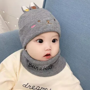

2 Pcs Baby's Hat Banie Toddler Infant Rabbit Ears Girls&Boys Baby Winter Knit Print Hat Keeping Warm Cap And Scarf Set #66