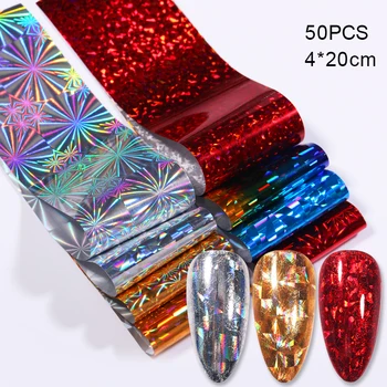 

50 Pcs Nail Foil Shinning Colorful Nail Art Transfer Sticker 4*20cm Nail Art DIY Decoration Nail Accessories