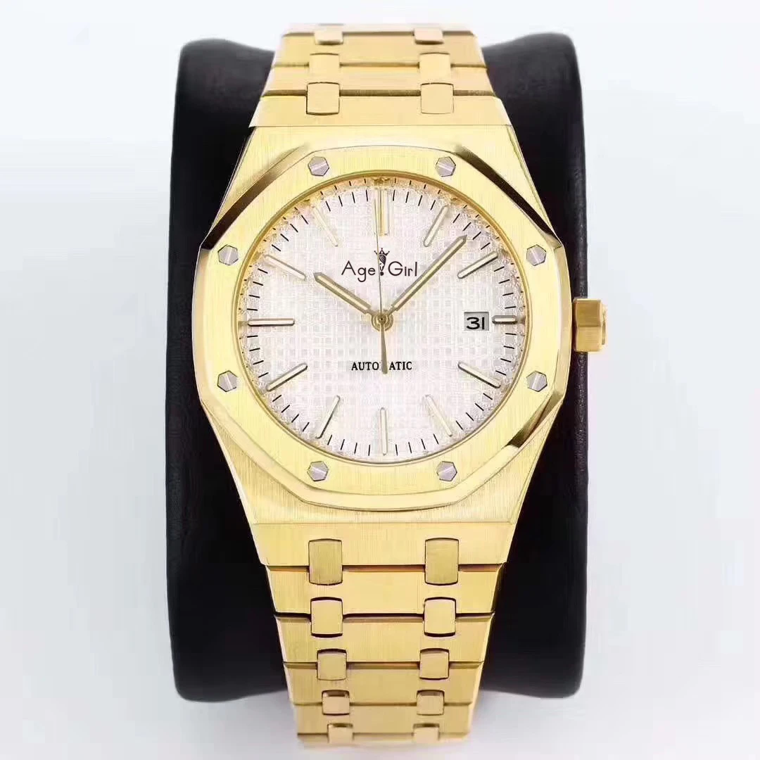Gold White Роскошные брендовые новые мужские часы из нержавеющей стали автоматические механические розовое золото синий черный сапфир королевская задняя прозрачная дуба AAA - Цвет: Gold White