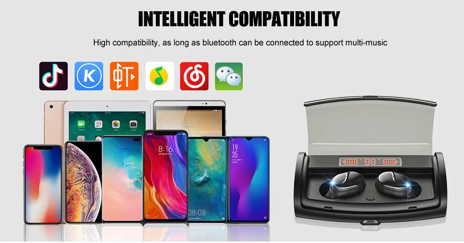 TWS Wireless Bluetooth Headset High Quality LED Power Display Bluetooth V5.0 Waterproof Headphones with 2600mAh Charging Box
