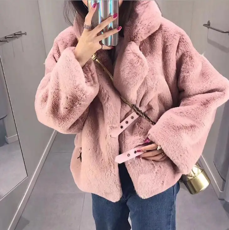 

Women Winter Autumn Imitation Fur Jackets Long Sleeves Loose Casual Fake Fur Outwear Warm Turn Down Collar Faux Fur Jacket K1197