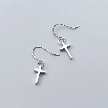 

925 Sterling Silver Small Cross Shape Ear Rings Trendy Crucifix Christian Hanging Dangle Drop Earrings Jewelry for Women