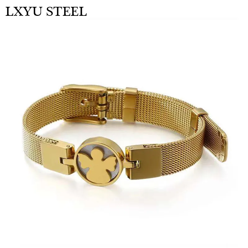 

New Cute Cartoon Angel Girl Bangles 3 Colors Stainless Steel Shell Wrist Chain Bracelets Bangles For Women Jewelry Gifts