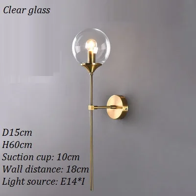 Clear glass LukLoy современный светодиодный стеклянный настенный канделябр Крытый светодиодный настенный светильник для гостиной, стеклянная шар настенный светильник для спальни светодиодный Обеденная освещение - Цвет абажура: Clear glass