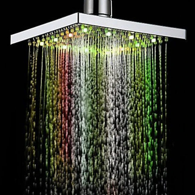 Pommeau de douche carré à LED en acier inoxydable, douche pluie à haute  pression - AliExpress