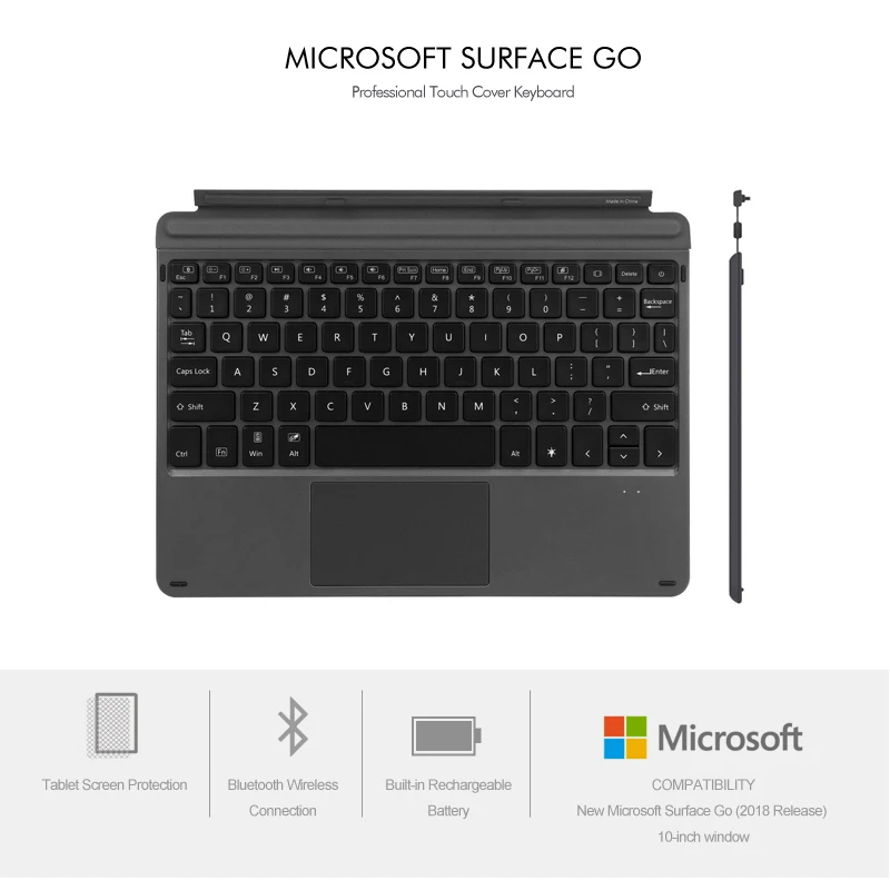 B.O.W Bluetooth беспроводная клавиатура для microsoft Surface go7, 750 аккумуляторная батарея+ 7 цветов с подсветкой+ трекпад+ тонкий дизайн
