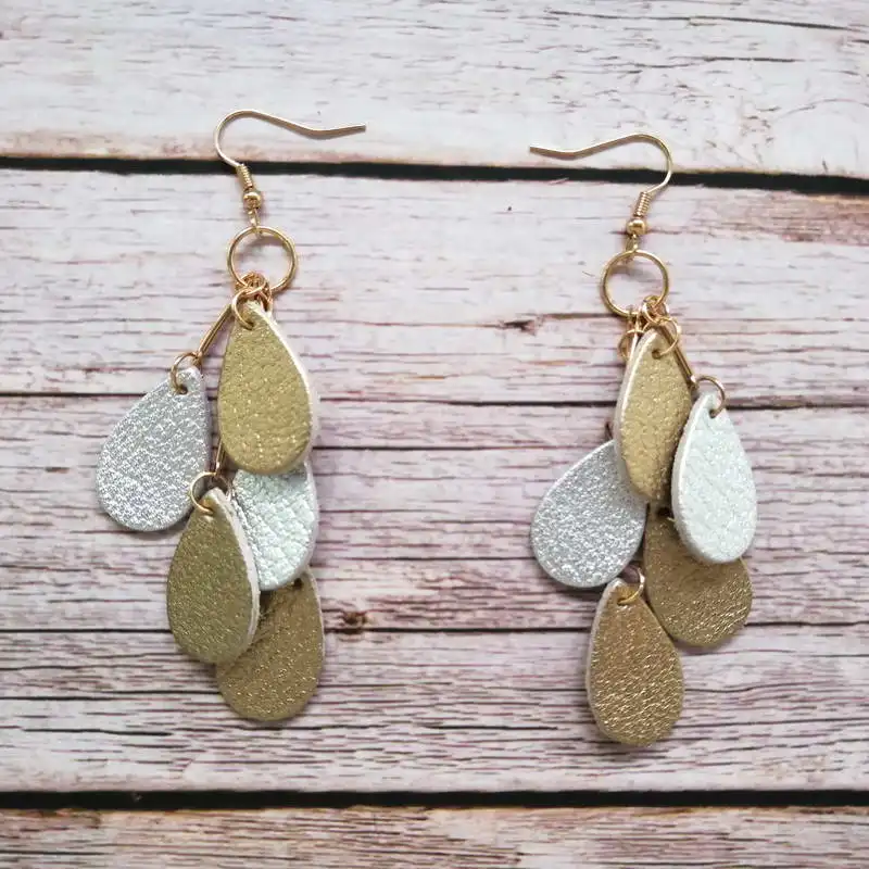 

New Bohemia Small Genuine leather Fringe Earrings Waterdrop Leather Drop Earrings for Woman Fashion Jewelry