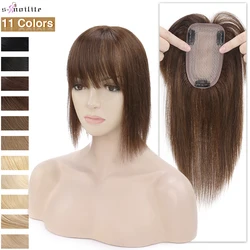 S-noilte 7x13cm Hair Toppers Human Hair Silk Base Hair Cilp 18 inch Natural Hair Wig 100% Human Hair Clip In Hairpiece Fake Hair