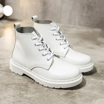 

Designer White Women Ankle Boots Large Size 35-44 Autumn Ladies Platform Split Leather Shoes 2020 Trend Women Motorcycle Boots